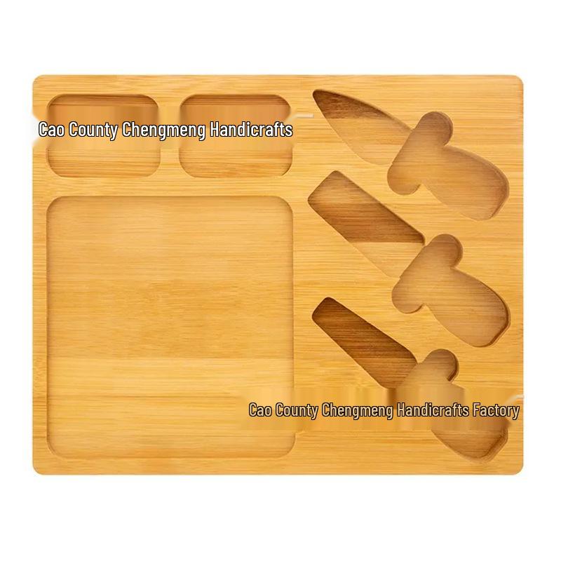 Bamboo Cheese Board Set with Knife, Fork, and Slate Steak Plate