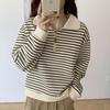 Polo Collar Autumn and Winter New Pullover Sweater Women's Small Short Striped Lapel Neck Long-sleeved Knitted Sweater