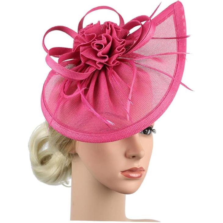 TEHAUX Rose Red Mesh Fascinator Hat for Women Bridal Tops Hat Headband for Wedding Evening Banquet and Special Occasion Accessories