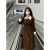 Spring new retro cold wind medium and long waist fungus edge long sleeve dress women's skirt #