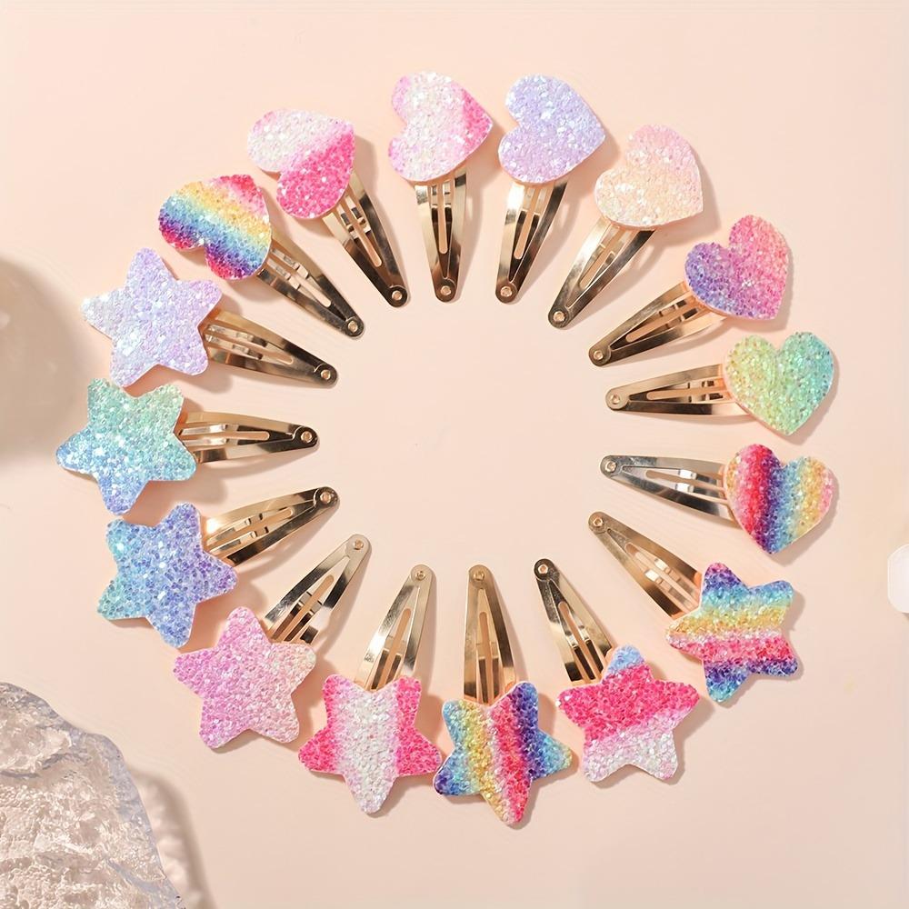 8/16pcs Cute Sparkling Pink Star Hair Clip Multi Color Gradient Design Gold Body Children Daily Decoration Street Fashion