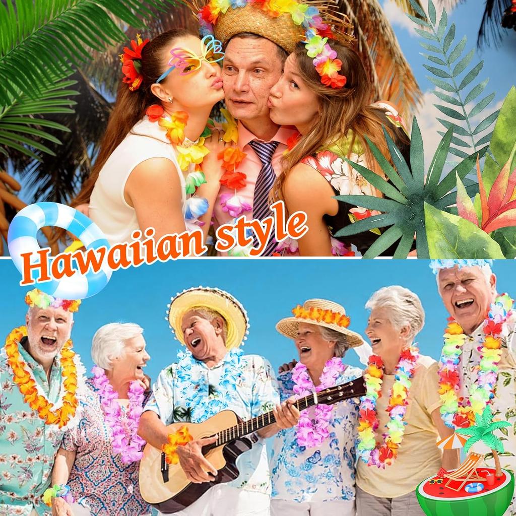 50Pcs Colorful Hawaiian Flower Garland Artificial Tropical Leis for Beach Party and Event Decor