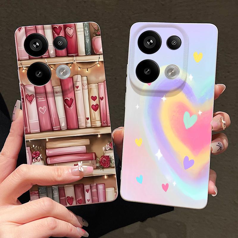 Vintage Love Heart Print Case For Xiaomi 13T Pro Redmi Note 15 Pro 4G Redmi Note 14 13 Pro+ 5G Leather Texture Silicone Cover