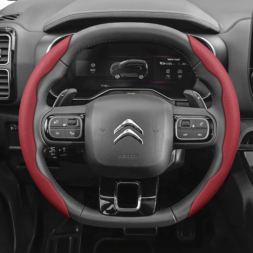 Suitable for Citroen Breathable Leather Steering Wheel Cover with Segmented Quick-Release Design, Non-Slip and Durable, for Models Such as C3, C4 X, B