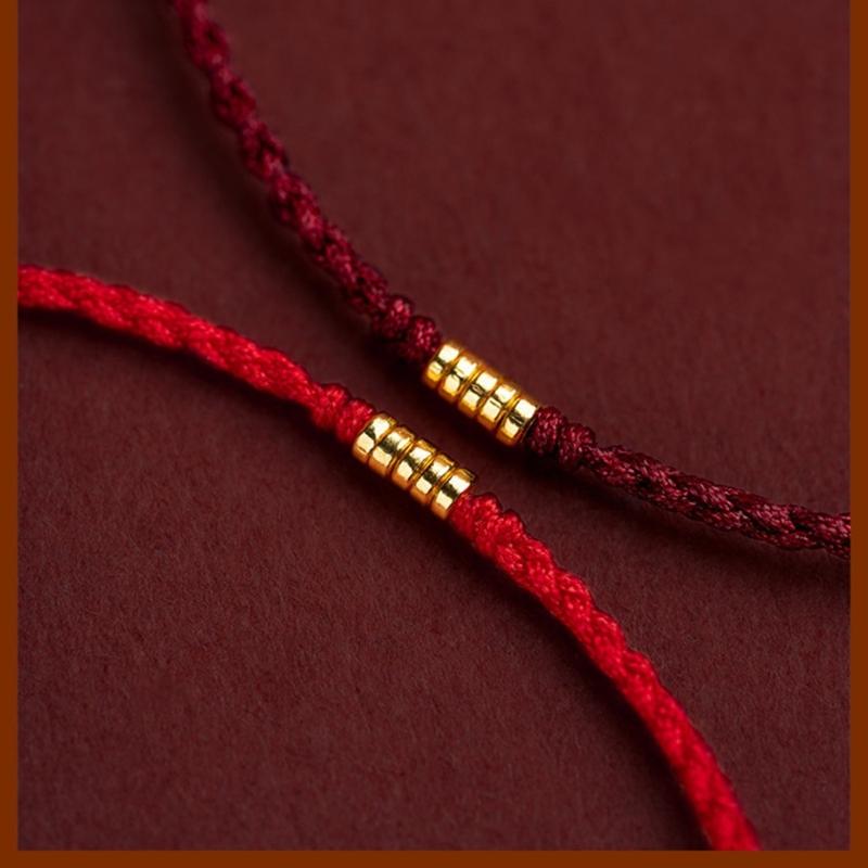 Handcraft Lucky Red Rope Bracelet with Gold Beads Adjustable Length Handchain Bracelets for Women Wrist Wrap Bracelets