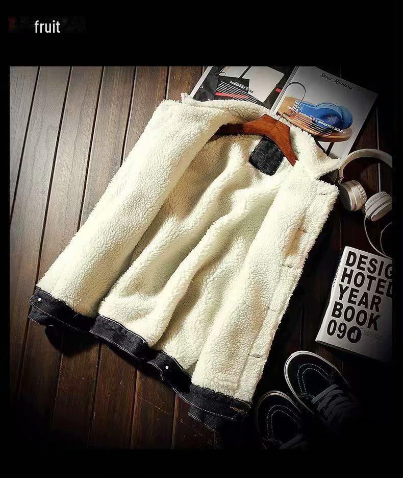 Men's Winter Korean Style Retro Denim Jacket with Plus Velvet, Thick, Trendy, Large Sizes.