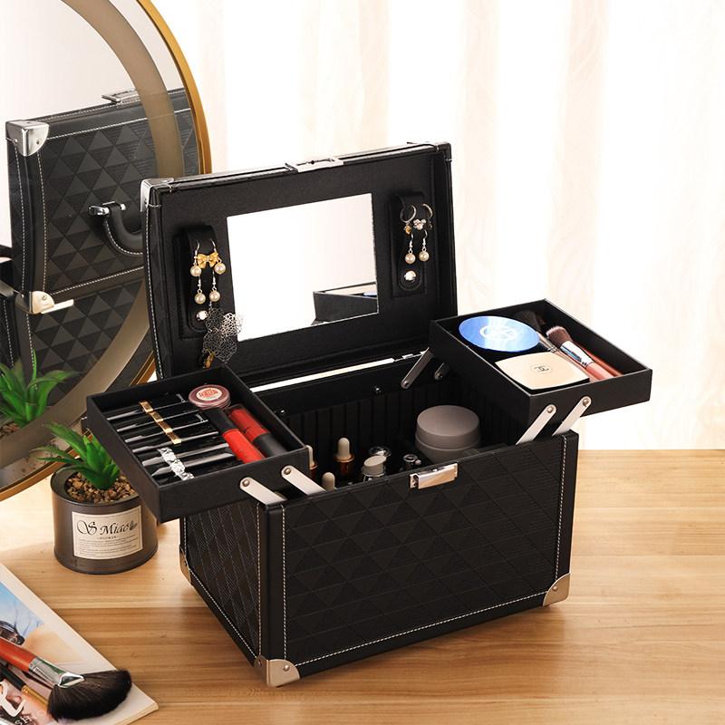 Women's Makeup Bag 2025 New Portable Large Capacity Mirrored Cosmetic Case Handheld Tattoo & Permanent Makeup Storage Box