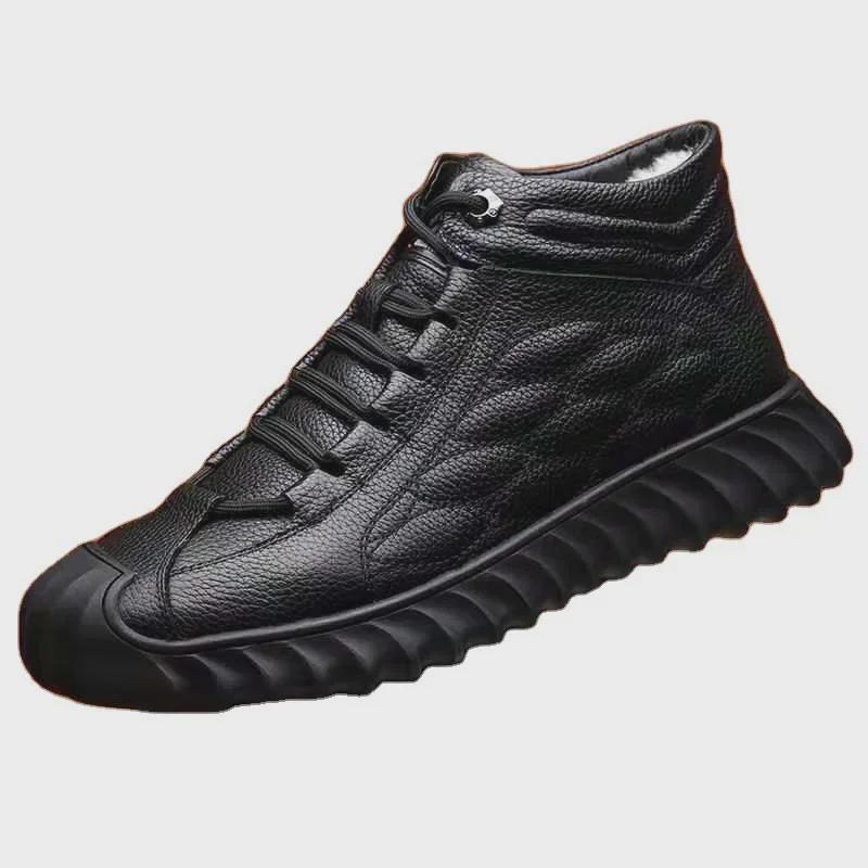 Men's Winter Cotton Leather Boots: Plus Velvet Warm, Non-Slip, Casual Outdoor, Snow & Dad Shoes