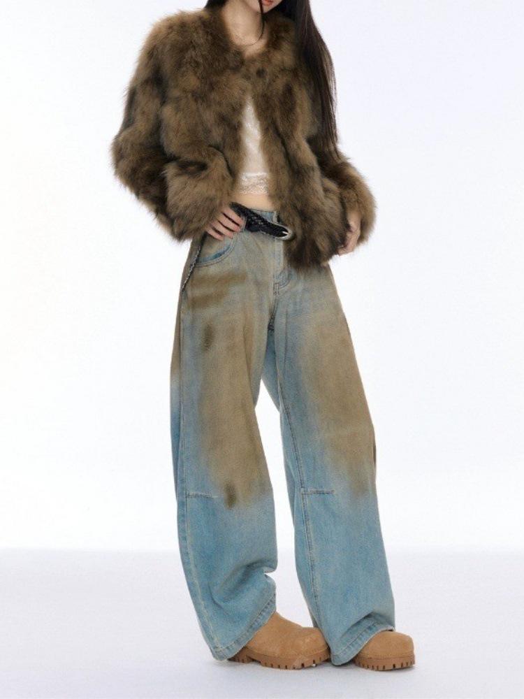 Women s Y2K Retro Wide-Leg Distressed Jeans in Dirty Wash Blue S