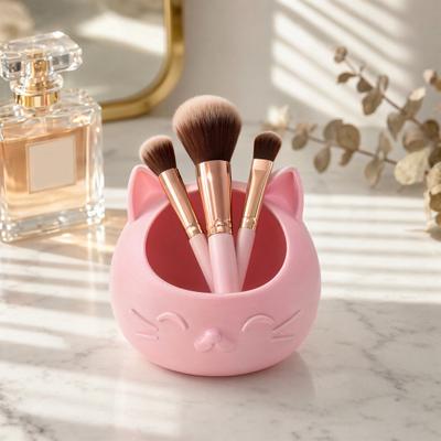 3D Printed Cat Head Pen Holder, Cute Desktop Storage Container, Wide Mouth Sundries Container for Keys Pens Makeup Brush Bracelets Rings Necklace