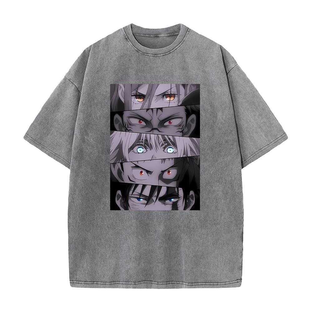 Anime Jujutsu Kaisen Gojo Satoru Itadori Yuji Fushiguro Megumi Print Washed T-shirt Men Women Washed Cotton Tshirts Harajuku Tee