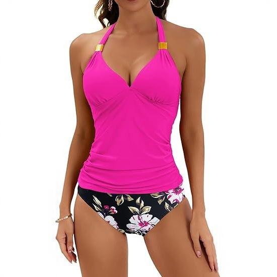 Costume da Bagno Tankini da Donna con Scollo all'Americana, Set Bikini a Due Pezzi Senza Schiena, Costume da Bagno Sexy