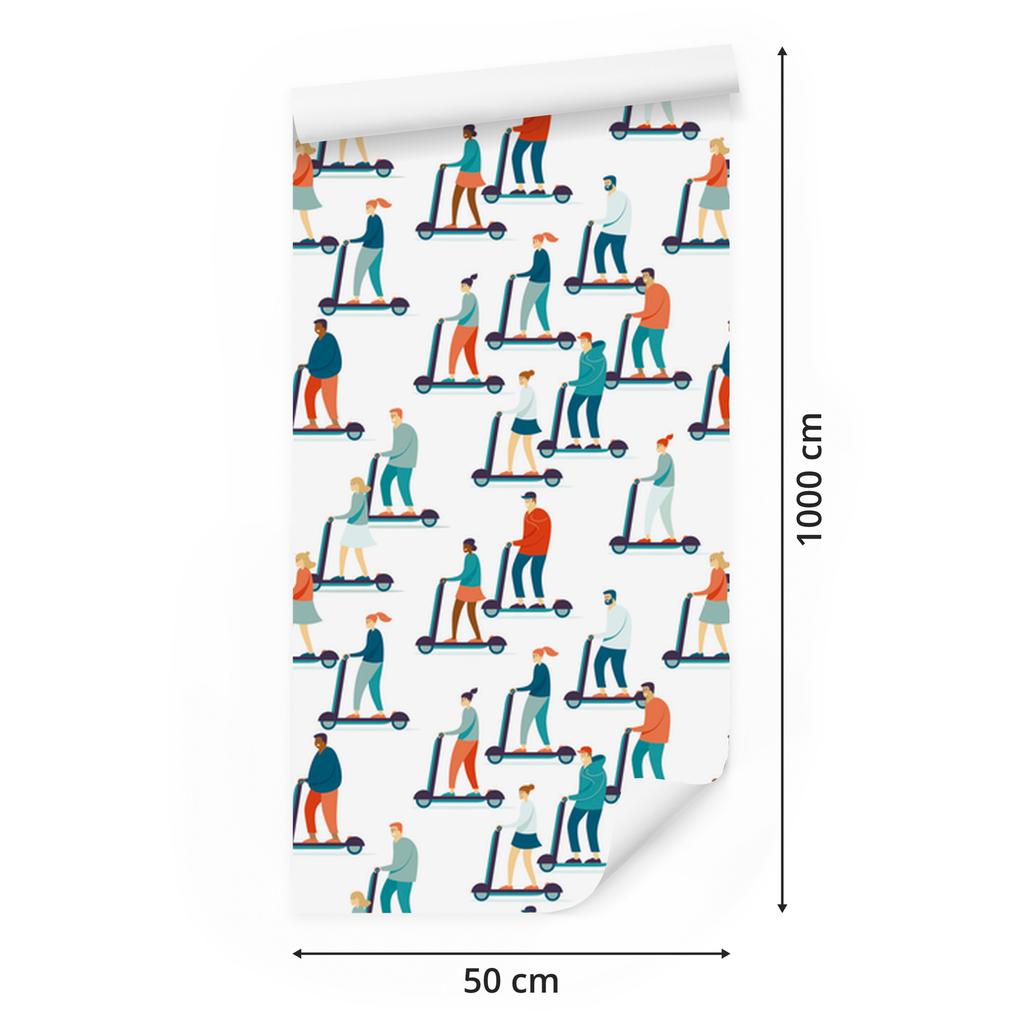 People on scooters wallpaper for living room and bedroom 50x1000