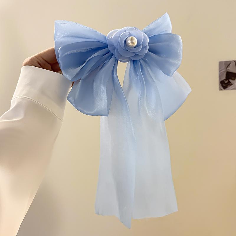 

Flower Pearl Bow Hairpin for Women Long Bownot Ribbon Hair Clip Barrettes Ponytail Headband Girls Hairpin Hair Accessories