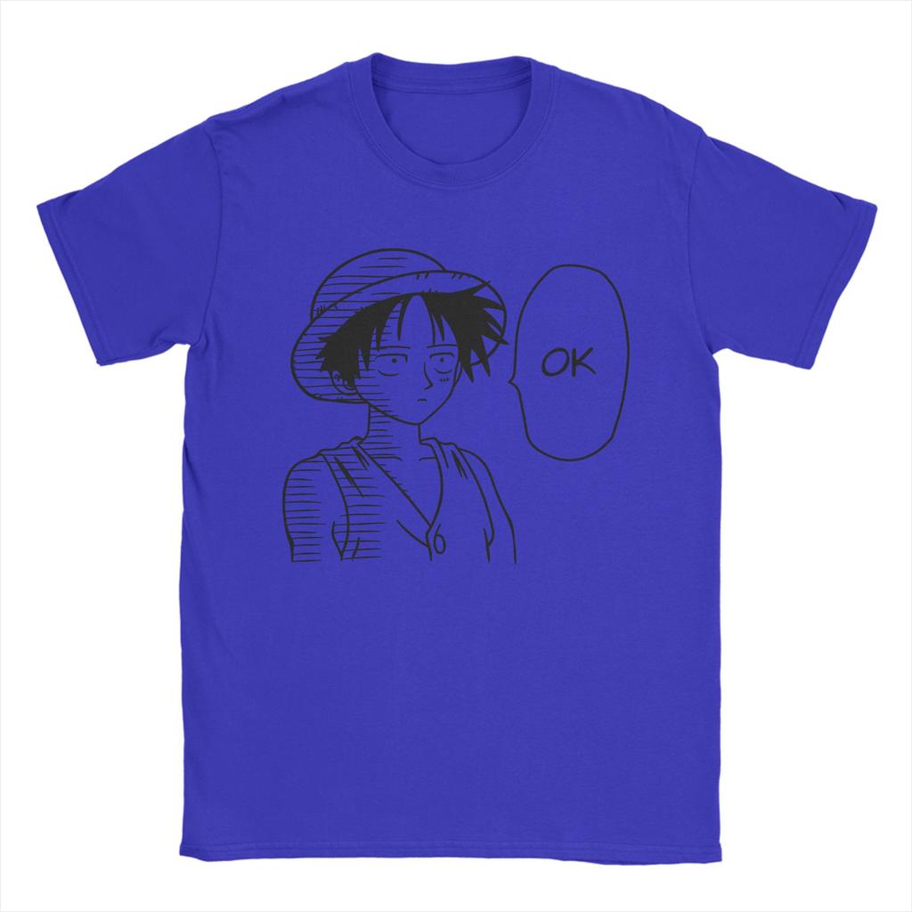 Ones Pieces Ok Luffy T Shirts Men 100 Cotton Novelty TShirts Round Neck Manga Anime Tee Shirt Short Sleeve Clothes Plus Size