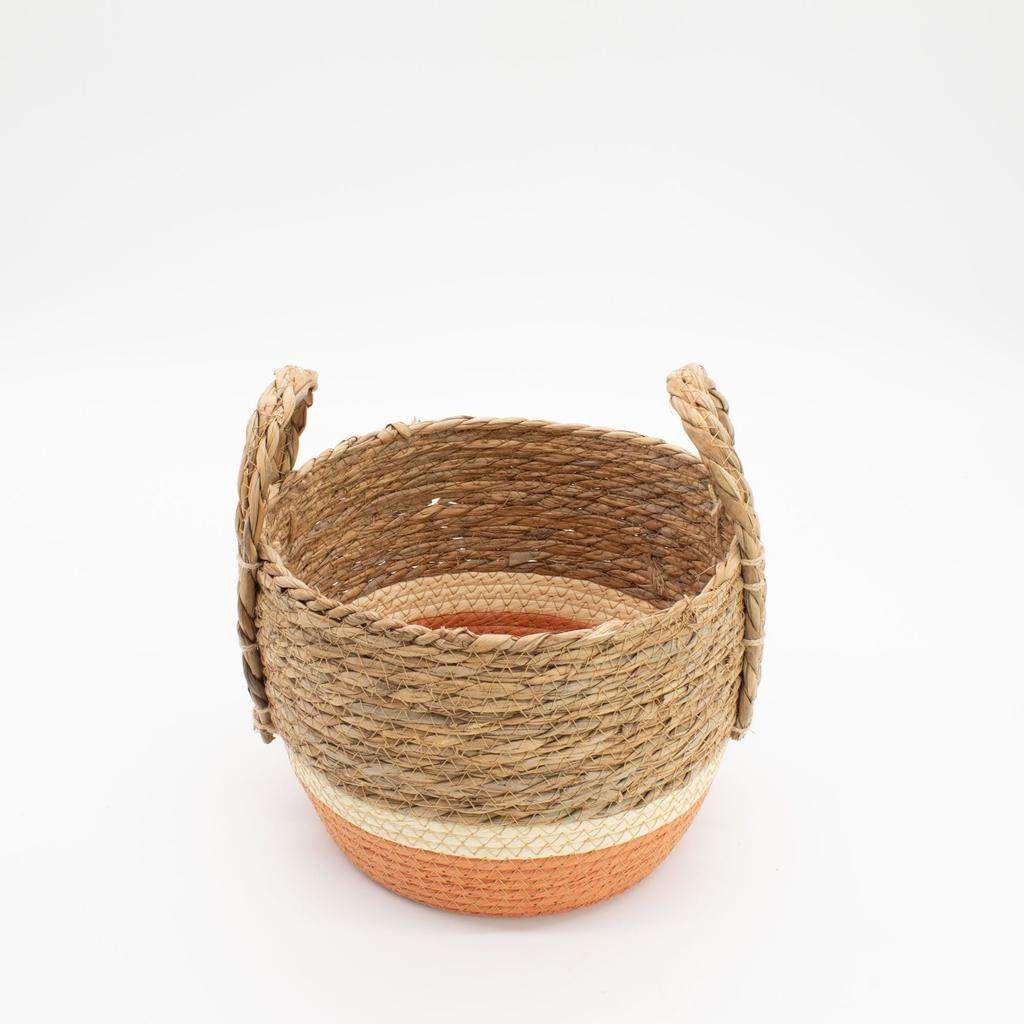 Straw & Seagrass Large Baskets – Natural & Orange- Set of 3