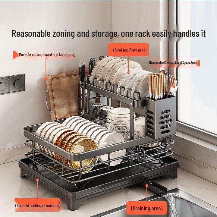 Stainless Steel Double Layer Dish Rack: Drains Bowls, Plates, and Chopsticks