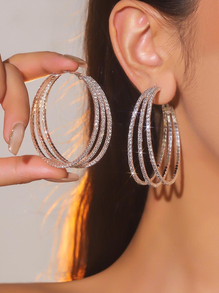 Oversized Fashion Claw Chain Luxury Shiny White Crystal Long Earrings Bridal Earrings Trendy Street Earrings