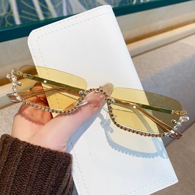 Nuevas Gafas de Sol de Moda Cuadradas con Media Montura y Diamantes Estilo Callejero Personalizado de Moda Montura Metálica 90308-1