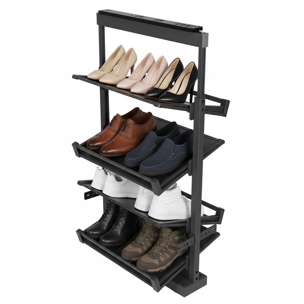 4 Tier Pull-Out Shoe Storage Organizer Adjustable Height Retractable Shoe Rack Organizer for Small Bedroom Closet