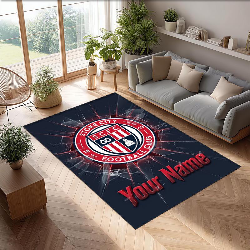 Stoke City FC Printed Crystal Velvet Rug Non‑Slip Crystal Velvet Carpet For Sofa Bedroom Indoor Home Decoration