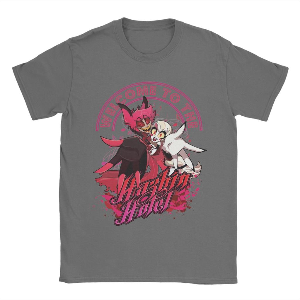 Men Welcome to the Hazbins Hotels T Shirts Pure Cotton Tops Vintage Short Sleeve O Neck Tees Printed T-Shirts