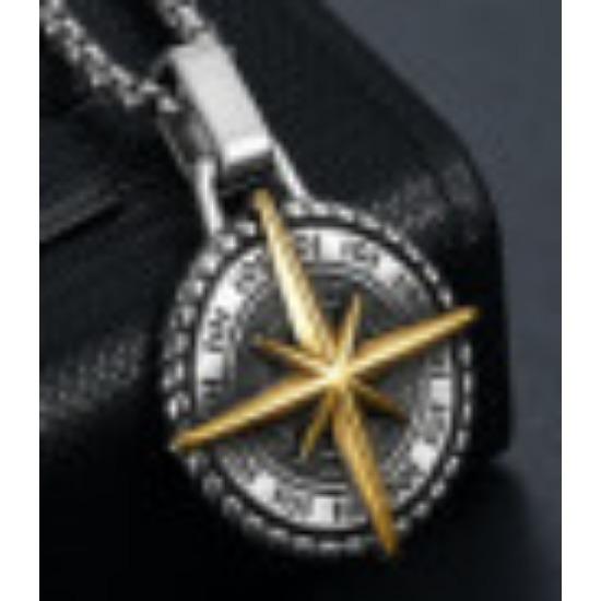 New Vintage Necklace Personalized Men'S Navigator Compass Pendant Necklace Stainless Steel Compass Necklace