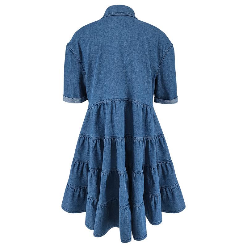 Robe en denim élastique grande taille à manches bouffantes