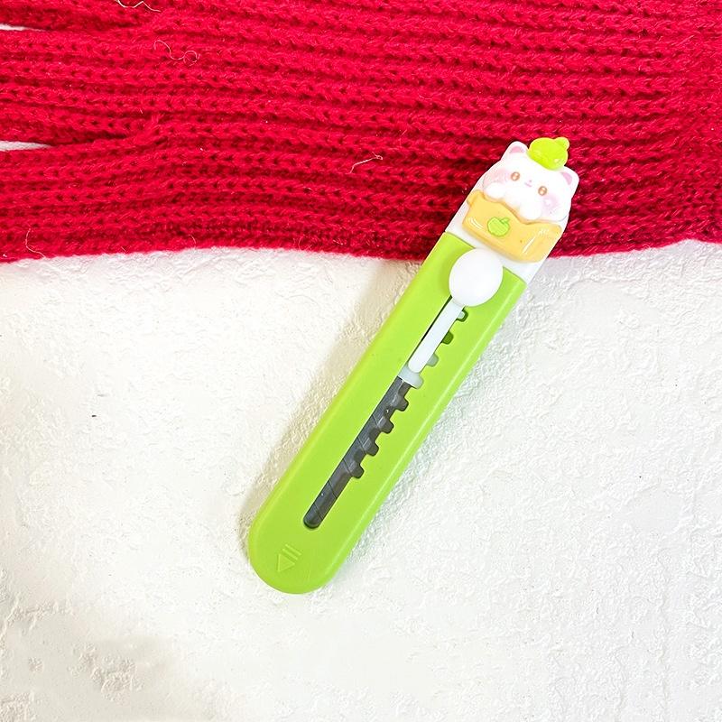Cute Green Apple Cat Utility Knife Retractable Knife Paper Box Cutter Portable Express Package Knife Student Paper Cutter
