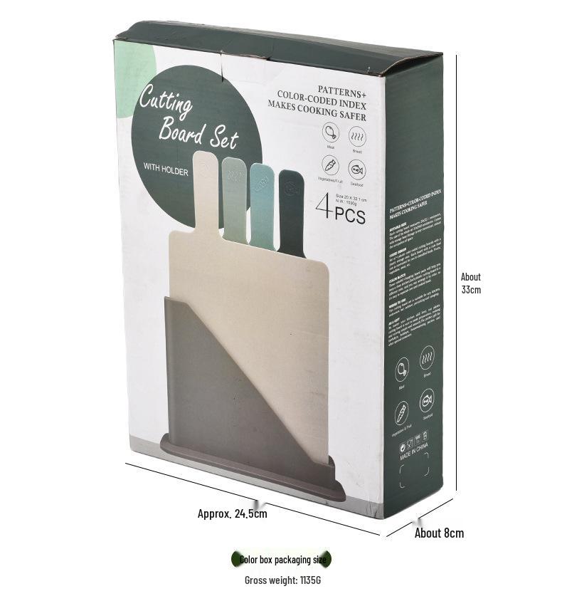Four-Piece PP Kitchen Cutting Board Set with Holder: Ideal for Baby Food, Fruit, and More