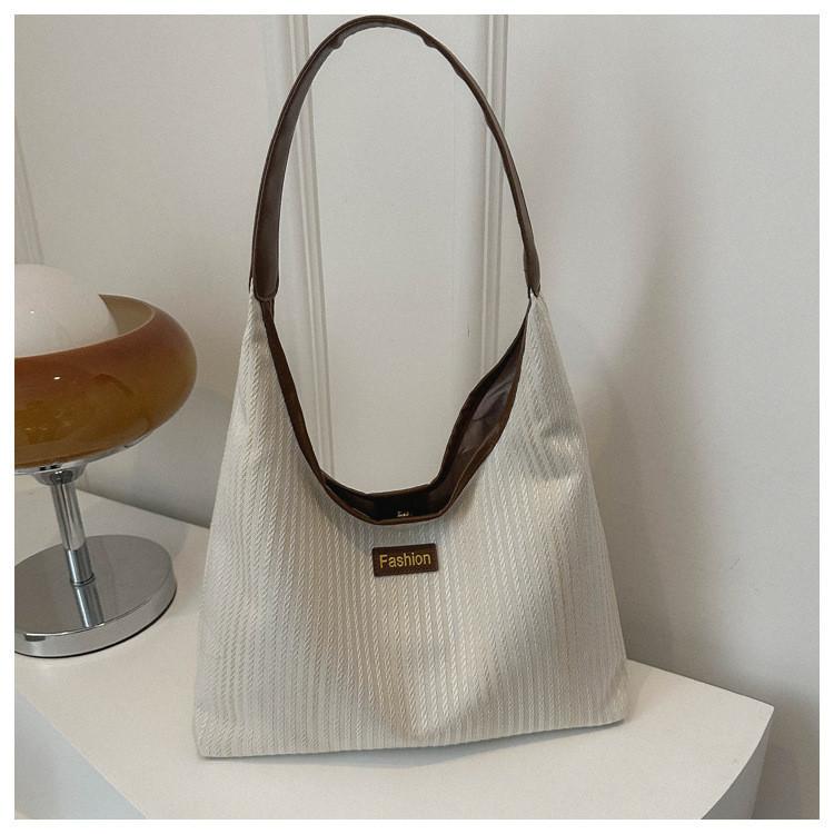 2024 Simple New Casual Winter Striped Nylon Stylish Large Capacity Single Shoulder Tote Bag Women