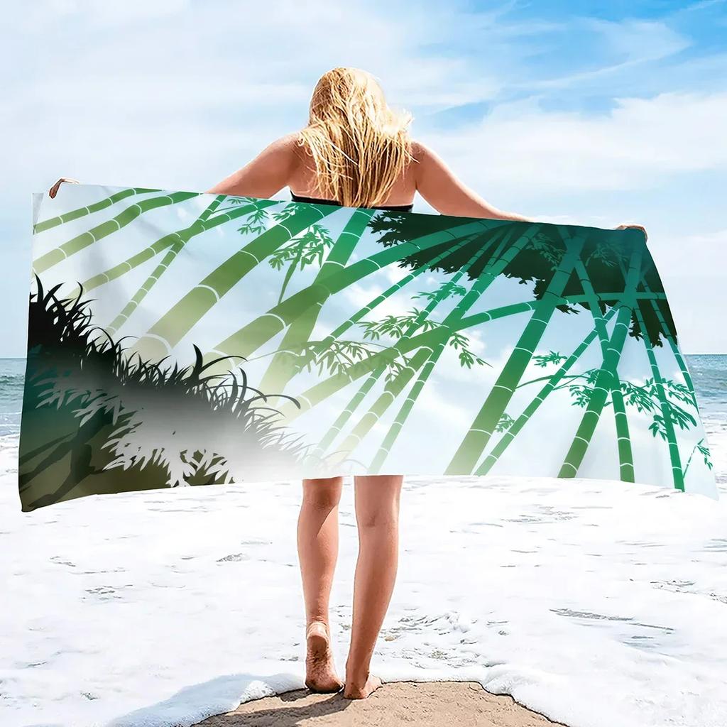 Bamboo Print Oversized Sand Free Beach Towel Women Summer Quick Dry Beach Towel Mens Microfiber Lightweight Travel Beach Towel