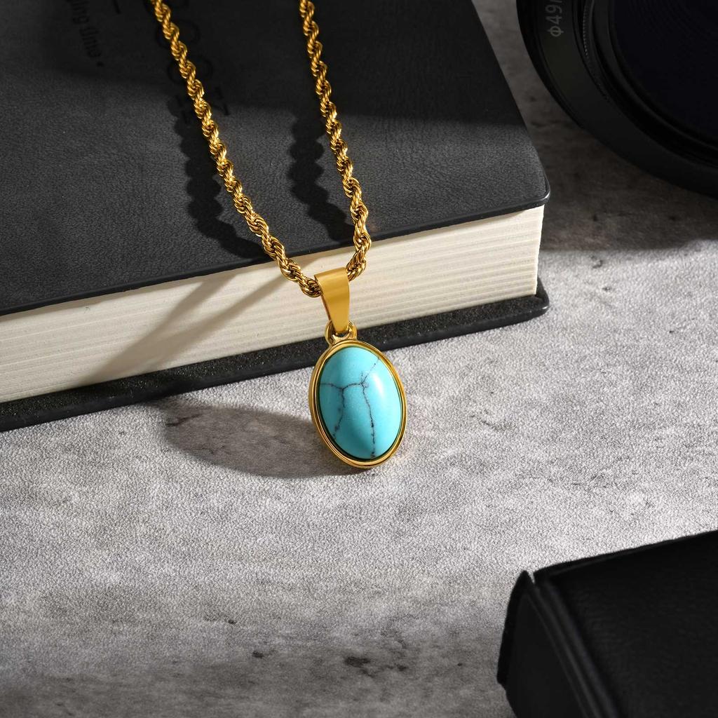Men's Fashion Minimalist Natural Tiger Eyes Stone Necklace, Stainless Steel Geometric Pendant Necklace, Punk Vintage Jewelry