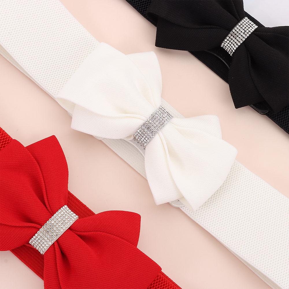 Ceinture Élastique à Nœud de Couleur Unie Grande Taille Ceinture Stretch à Strass Ceinture Nœud Papillon pour Robe Jeans