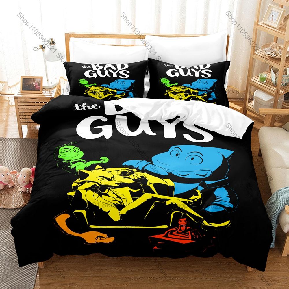 Cool The Bad Guys Cartoon 3PCS Bedding Set Wolf Snake Shark Microfiber Duvet Cover 2Pillowcases No Inner Core