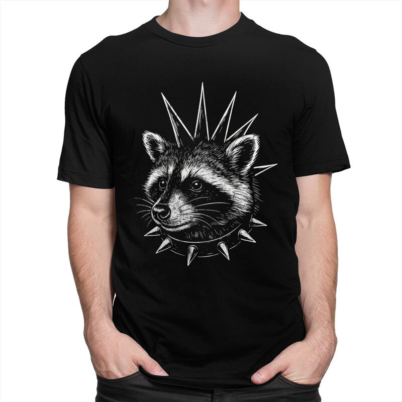 Punk Raccoon With Spikes Rock Meme T Shirt Unisex Short Sleeves Fashion Casual Clothing Streetwear Summer Pure Cotton Tee Tops