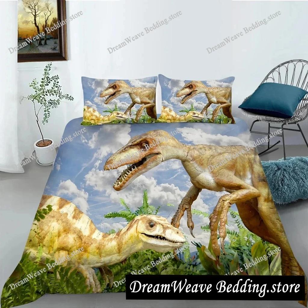 Copripiumino con dinosauro giurassico, Tyrannosaurus Rex, set di biancheria da letto con creature feroci e predatori, copripiumino in poliestere per letto matrimoniale queen size.