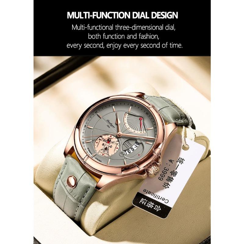 POEDAGAR Men Watch Fashion Top Luxury Sport Wristwatch Waterproof Luminous Leather Date Quartz Man Watches + Box