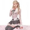 Ligwon Gothic Lolita JK Uniform Set with Mini Pink and Harajuku Korean Christmas Women's Skirt, Gray, Style, Style, Spring, Summer, Autumn, Halloween,