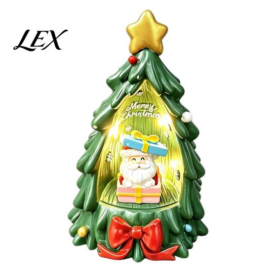 Christmas Window Display Tree Ornament Lamp, Santa Claus And Golden Star Decor, Indoor Holiday Ornaments Durable Resin Decorative Figure for
