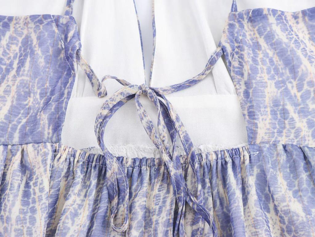 Spring/Summer 2025 Sexy Backless V-Neck Spaghetti Strap Short Print Dress