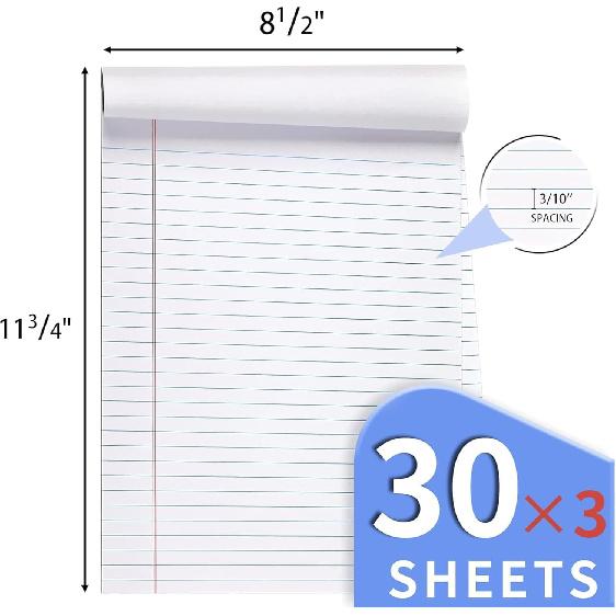 3 Pack Legal Pads Refills Note Pads, Writing Pads 8.5 x 11 Inches, Memo Pads Lined Writing Note Pads, Letter Size Legal Pad Wide Ruled Lined Pads