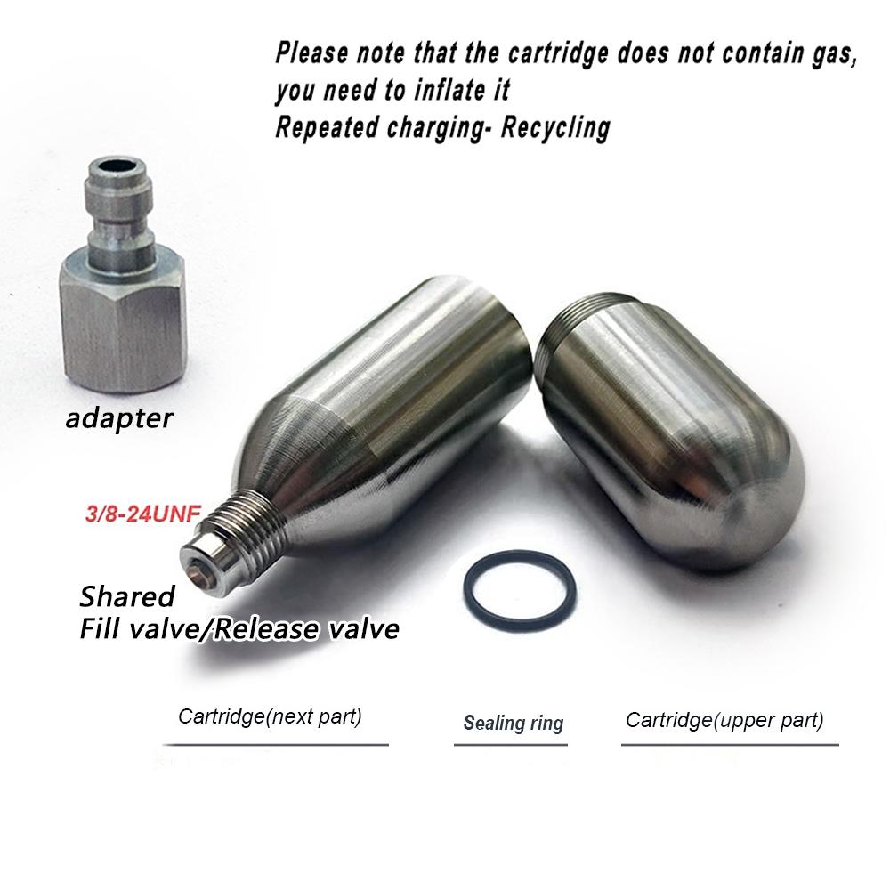 Optimized Valve Dual Seal Air Canister 8g/12g/16g Reusable Stainless Steel Gas Cartridge for Cycling Tire Repair Aquarium Oxygen