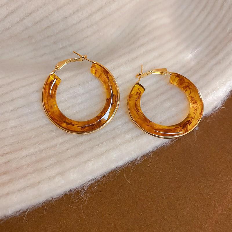 Gold Plated U-Shaped Retro Resin Ear Cuffs - Melaude Versatile Earrings for Women - Autumn/Winter Fashion Accessory