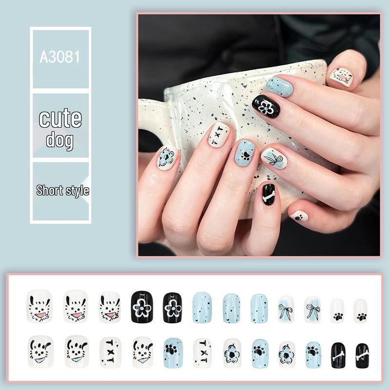 

Chic Pet Wearable Nails - Black Blue & White Floral Bowknot Nail Art Patches | Short, Sweet & Cool False Nails