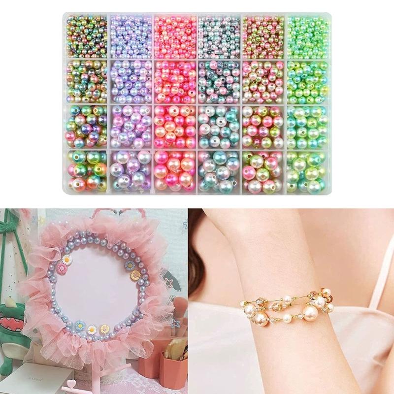 1890x Elegant ABS Pearl Beads Set for Bracelets Necklaces Loose Beads Changing Color Spacer Beads with Holes DIY Jewelry