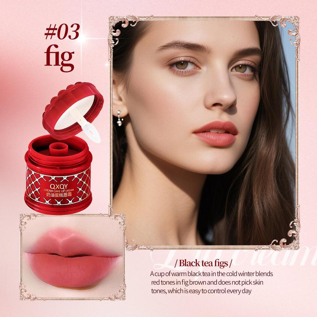 QXQY Cremiger Kuchen Lippencreme Samtmatt Einfach aufzutragen Make-up Farbhaltender Lippenstift Für Anfänger