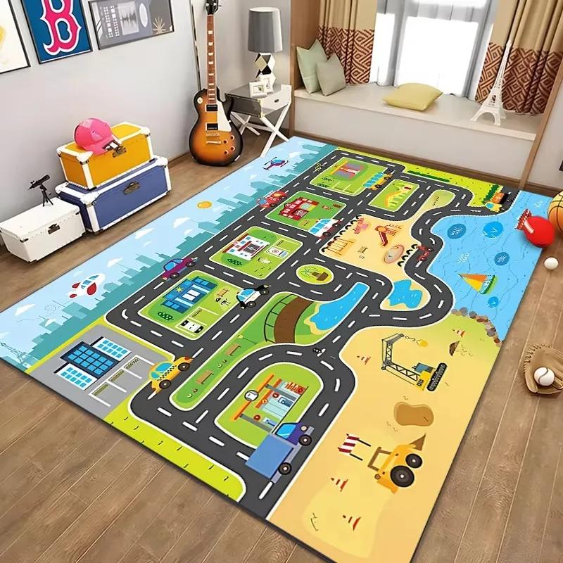 Children’s Educational City Life Playmat Rug Road Traffic System Carpet for Bedroom & Playroom, Fun Learning Safe Kids Floor Mat