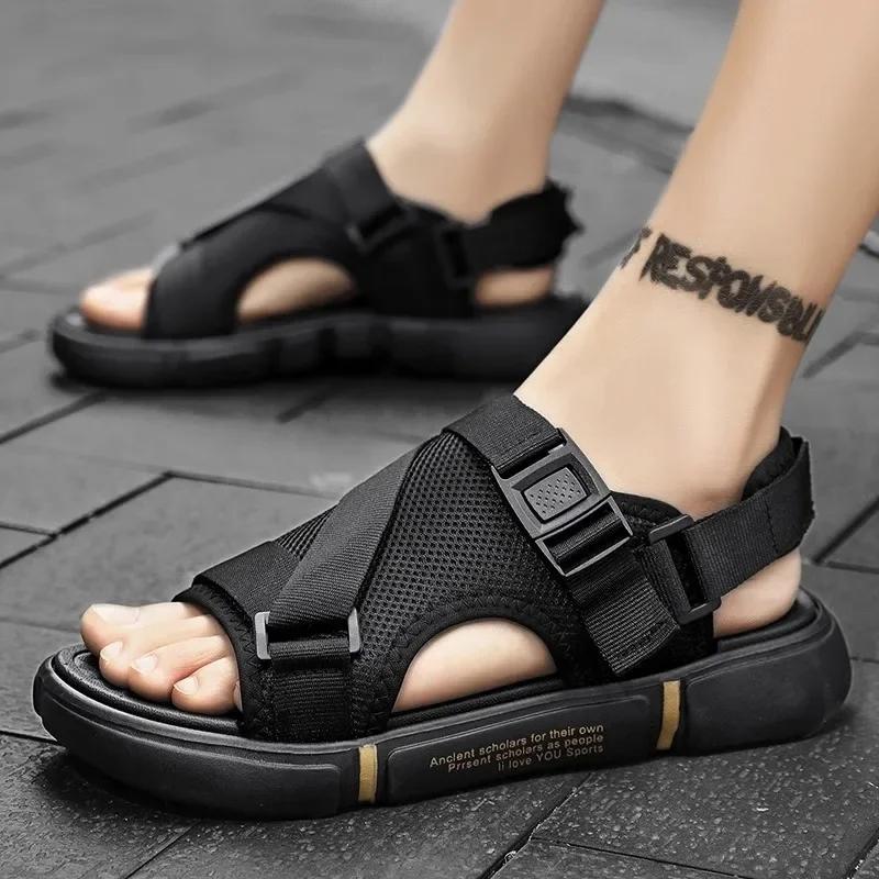 Trendy2025 New Men's Sandals Casual Sports Beach Shoes Outer Wear Two-Use Flow Open Car Men's Slippers PVC Sole Grid