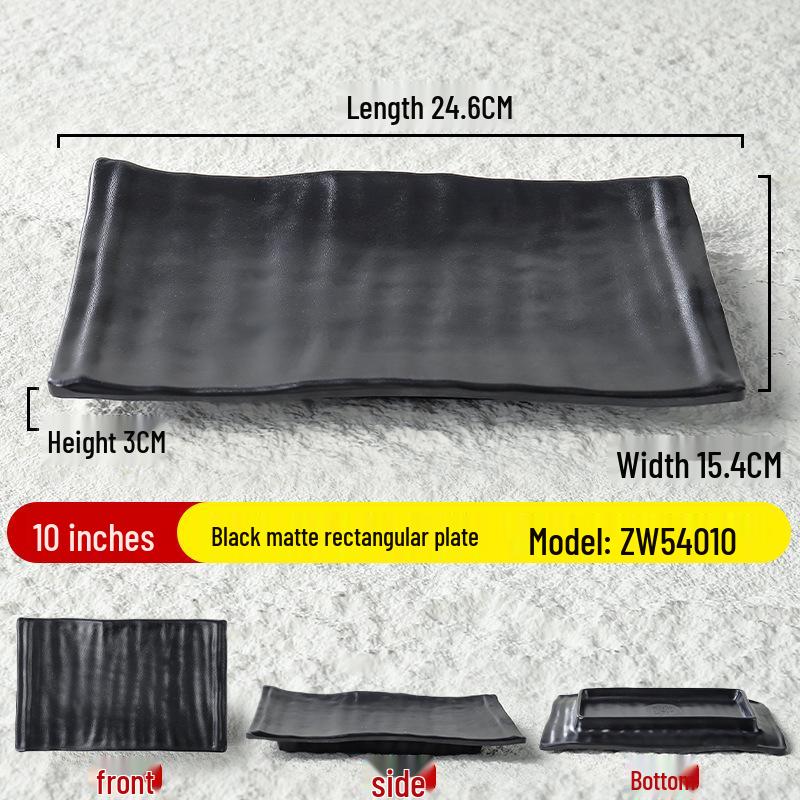 Black Matte Melamine Rectangular Drop-Resistant Plate for BBQ and Sides